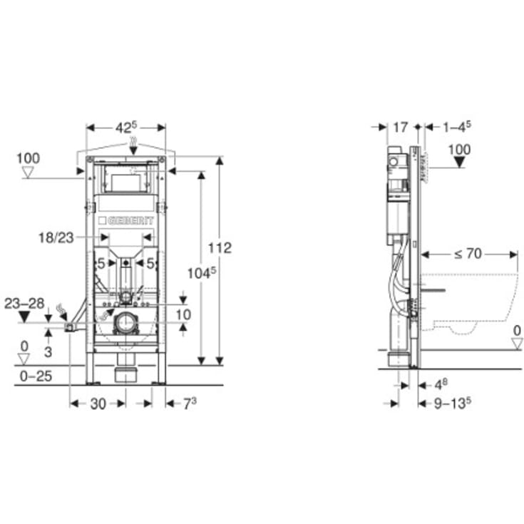 Geberit Duofix Sigma indbygningscisterne, 112 cm