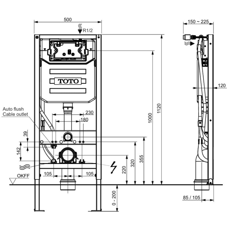 Toto indbygningscisterne, 112 cm