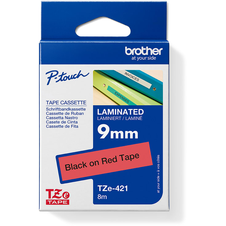 Brother TZe-421 tape, svart/rød, 9 mm x 8 m