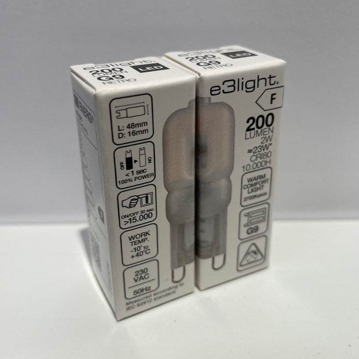e3light Retro G9 stiftpære, 2700K, 2,5W, 2-pak