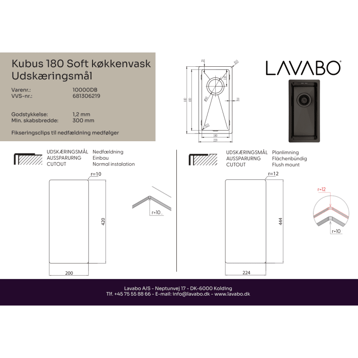 Lavabo Kubus 180 Soft køkkenvask, 22x44 cm, mørk bronze