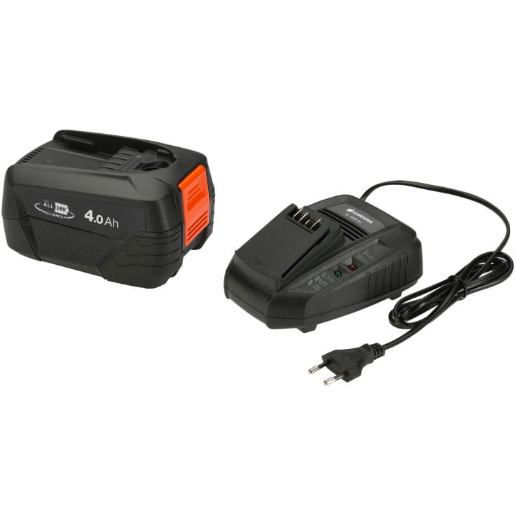 2 stk Gardena batterisæt og lader, 18V 4,0Ah