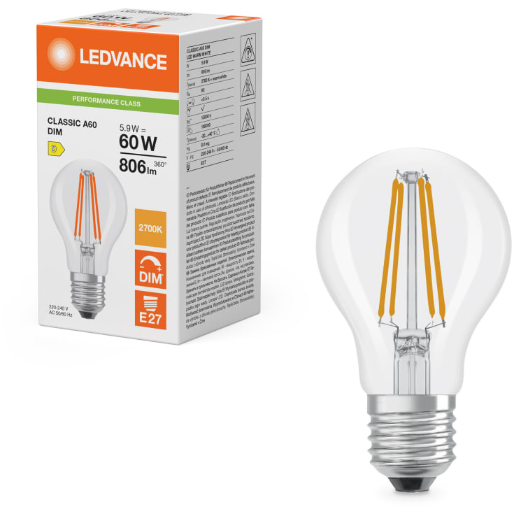 Ledvance E27 standardlampa, 2700K, 5,9W