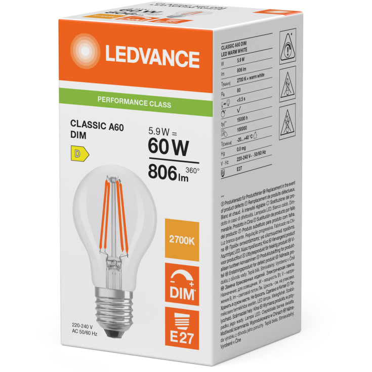 Ledvance E27 standardlampa, 2700K, 5,9W