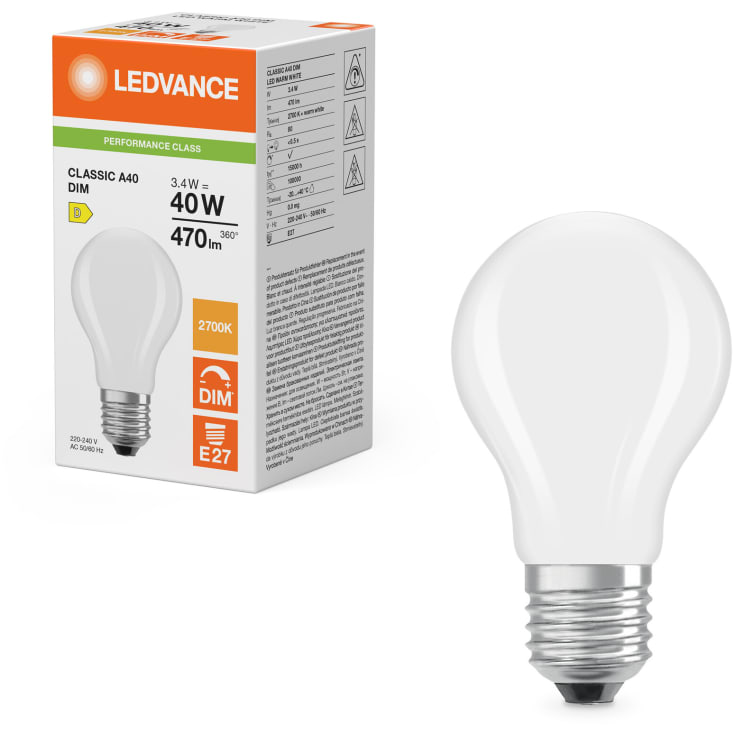 Ledvance Classic E27 standardpære, 2700K, 3,4W
