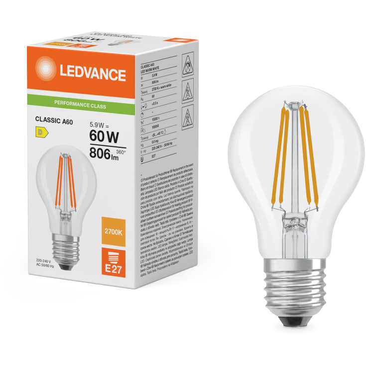 Ledvance E27 standardlampa, 2700K, 5,9W