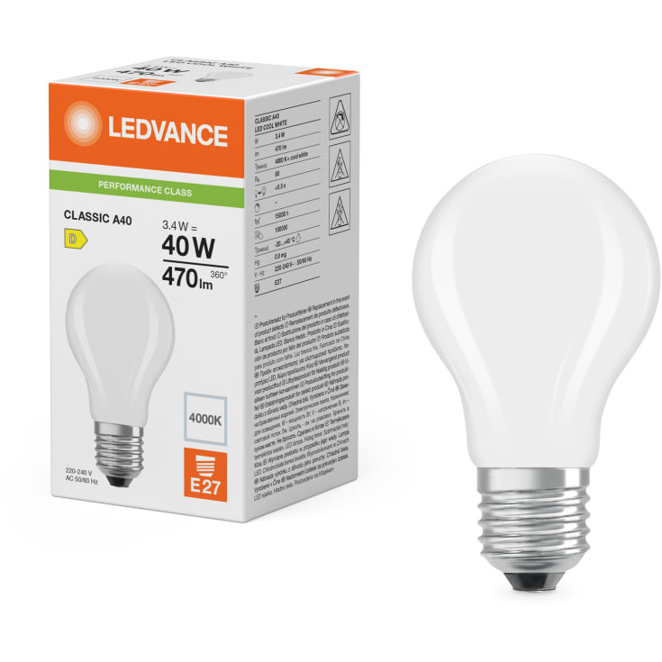 Ledvance E27 standardlampa, 4000K, 3,4W