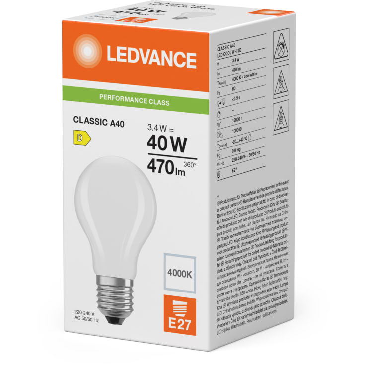 Ledvance E27 standardlampa, 4000K, 3,4W