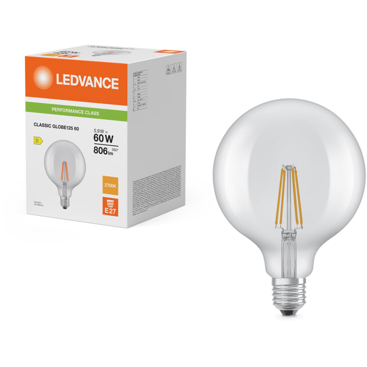 Ledvance E27 globlampa, 2700K, 5,9W