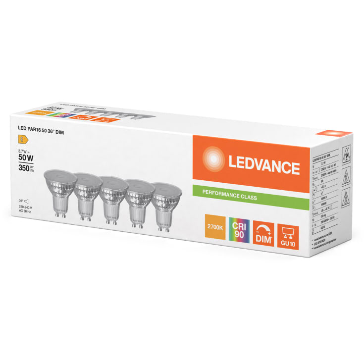 Ledvance Classic GU10 spotlampa, 5 st, 2700K, 3,7W