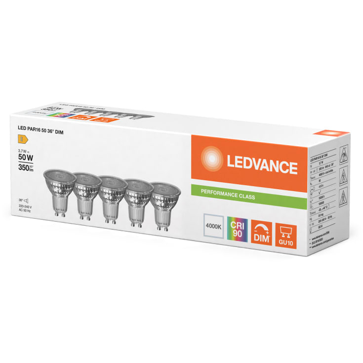 Ledvance Classic GU10 spotpære, 5 stk, 4000K, 3,7W