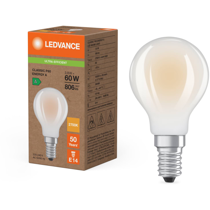 Ledvance Classic E14 klotlampa, 2700K, 3,8W