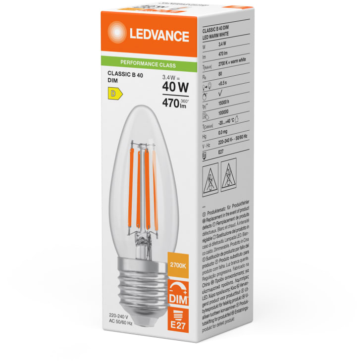 Ledvance Classic E27 kertepære, 2700K, 3,4W