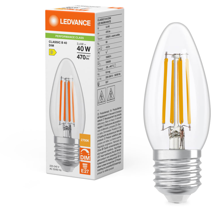 Ledvance Classic E27 kronljuslampa, 2700K, 4,8W