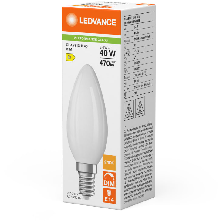 Ledvance Parathom E14 kertepære, 2700K, 4,8W