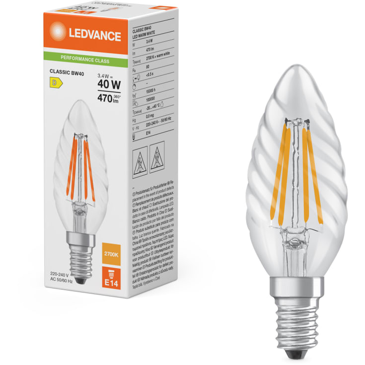 Ledvance Classic E14 kronljuslampa, vridet, 4000K, 3,4W