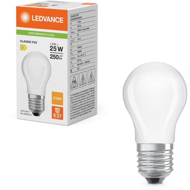 Ledvance E27 kronepære, 2700K, 1,8W