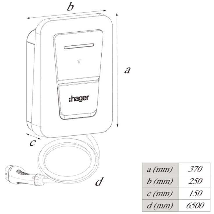 Ladeboks Witty One 11kW T2 6,5M kabel