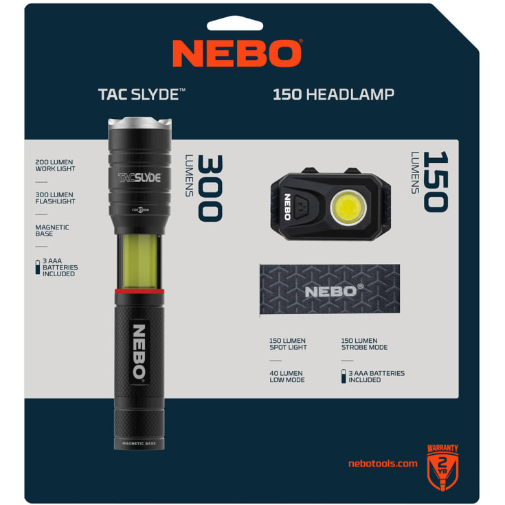 NEBO Tac slyde lygte og pandelampe i sampak