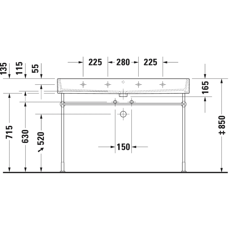 Duravit Vero Metallkonsoll, 1125 mm, Krom