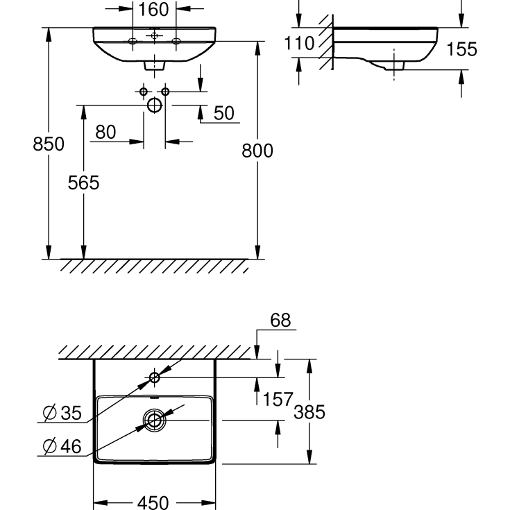 Grohe Euro tvättställ, 45x38,5 cm, vit