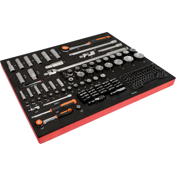 Bahco E72 26" værkstedsvogn, sort, med 7 skuffer og 216 værktøjsdele