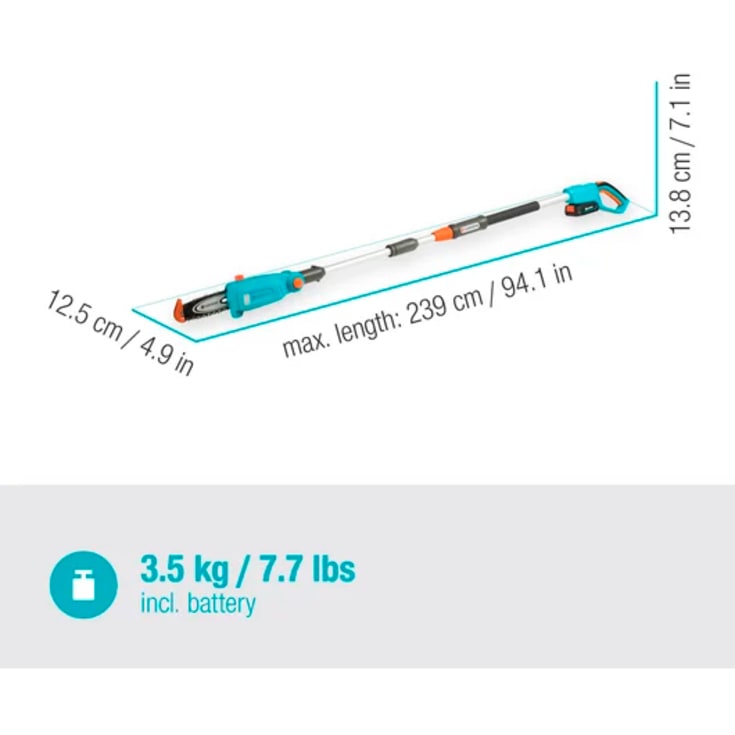 Gardena teleskopgrensav, 20 cm, 18V/ 2,5 Ah batteri & lader