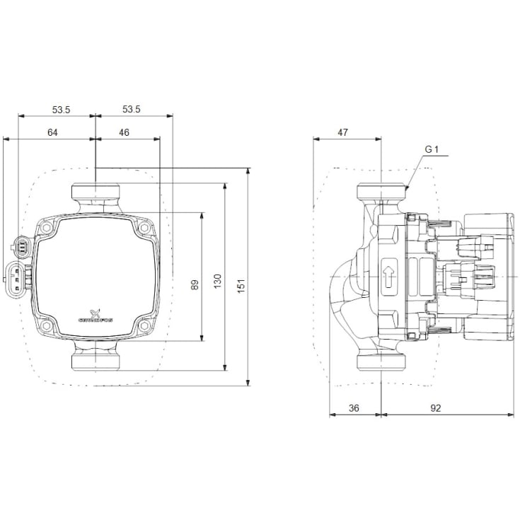Grundfos Alpha2 GO 15-75 cirkulationspumpe 130 mm, varme