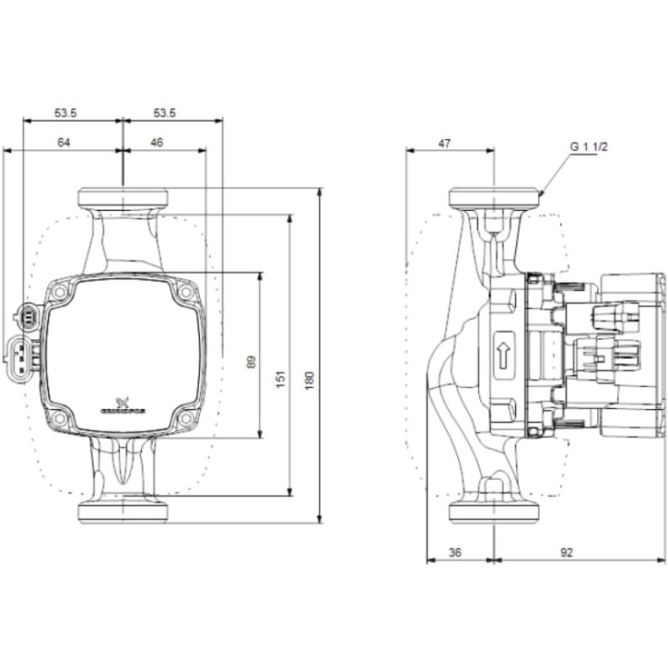 Grundfos Alpha2 25-90 GO cirkulationspump 180 mm, värme