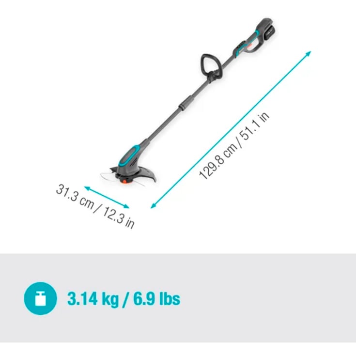 Gardena PowerTrim gresstrimmer, batteridrevet, 30 cm, 18V 4,0 Ah, grå, sett