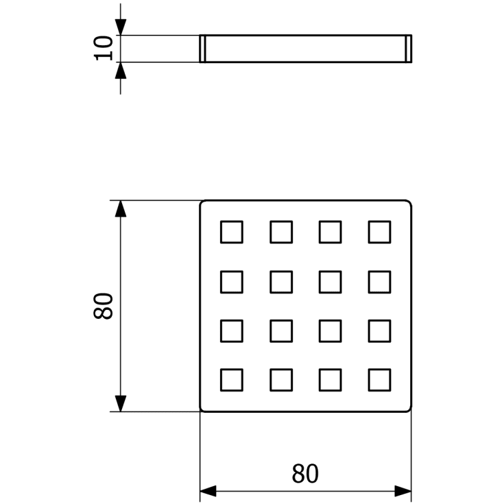 Purus Maxiflex afløstsrist, 80x80 mm, krom