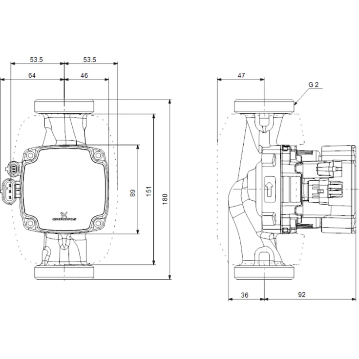 Grundfos Alpha2 GO 32-75 cirkulationspumpe 180 mm, varme