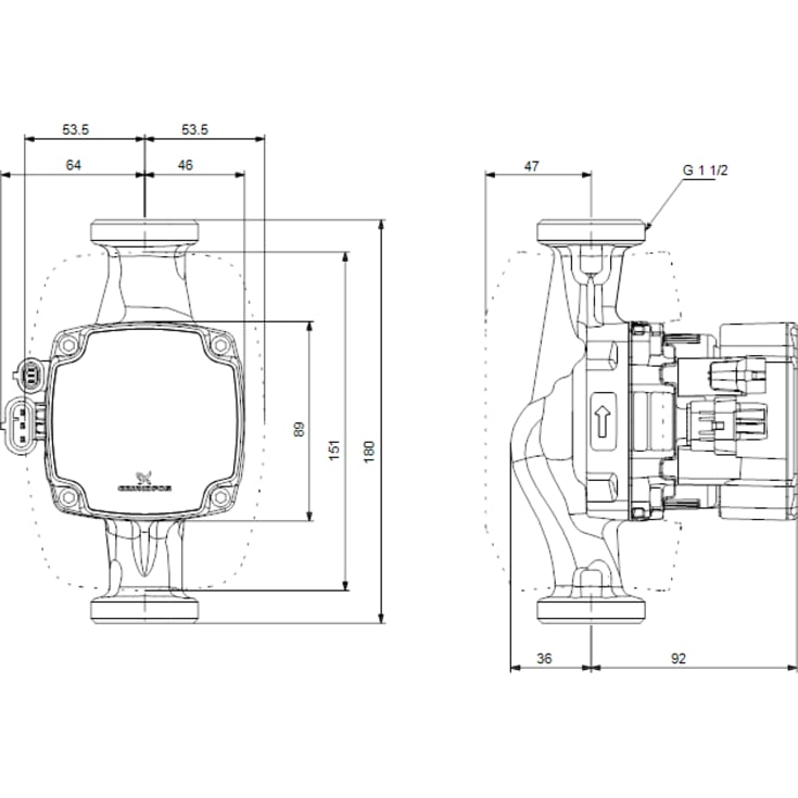 Grundfos Alpha2 GO K 25-75 cirkulationspumpe 130 mm, varme