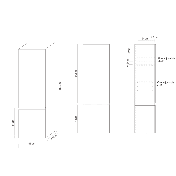 Bathlife Eufori sideskap, 45x150 cm, matt svart