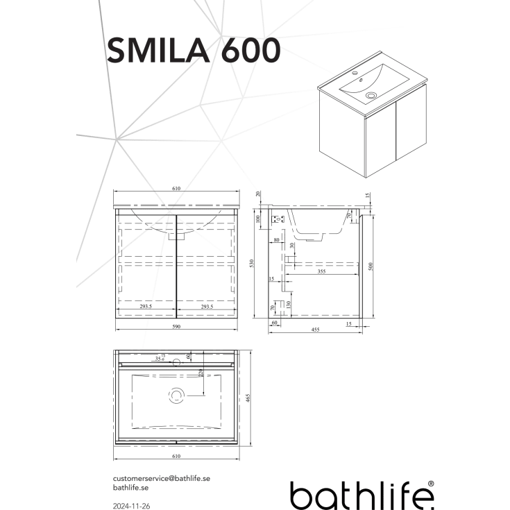 Bathlife Smila møbelpakke, med servant, 61x46,5x55 cm, hvit