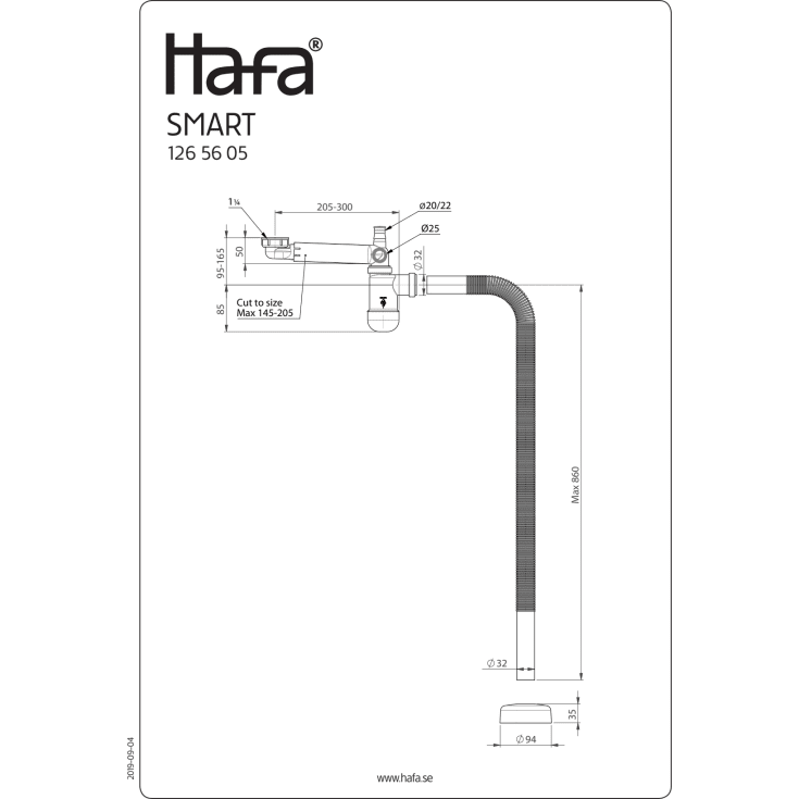 Hafa Smart avløpssett for gulv og veggtilkobling, hvit