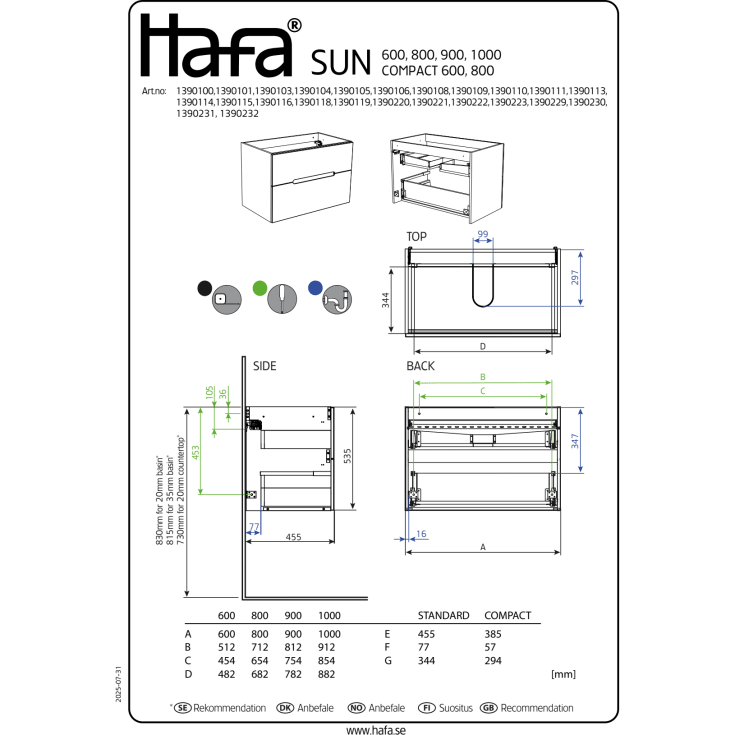 Hafa Nye Sun servantskap, 100x45.3 cm, hvit