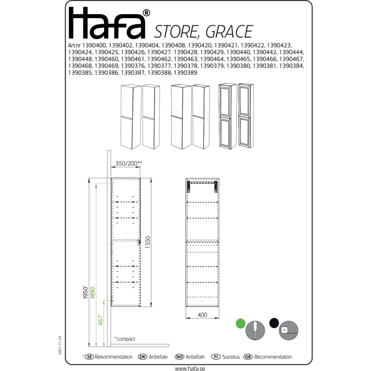 Hafa Store høyskap, vendbar, 40x155 cm, antrasittgrå