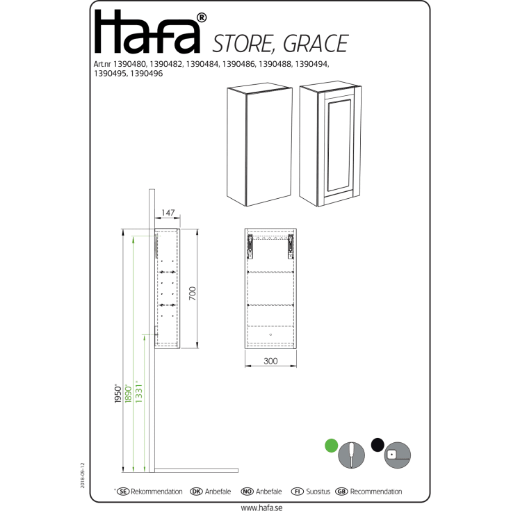 Hafa Store veggskap, 30x70 cm, antrasittgrå