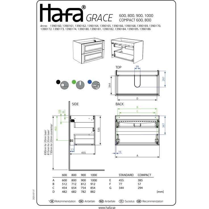 Hafa Grace servantskap, 90x45.3 cm, hvit