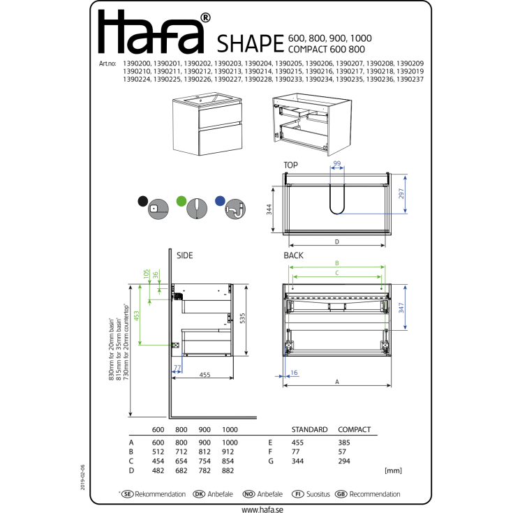 Hafa Shape møbelpakke, 81x46.5 cm, hvit