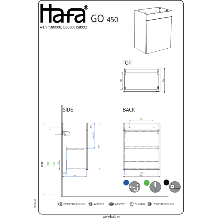 Hafa Go servantskap, 43x29,4 cm, hvit