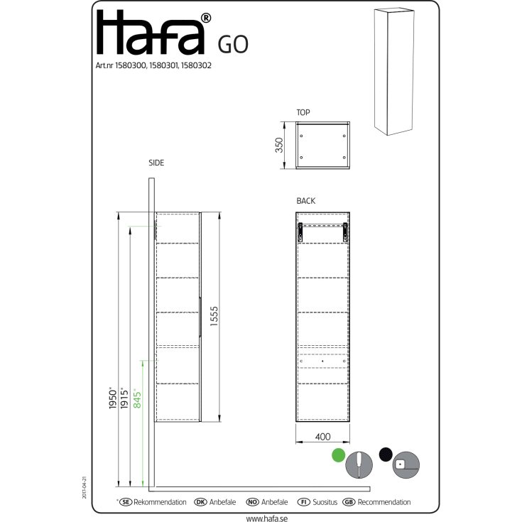 Hafa Go høyskap, 40x155.5 cm, sort