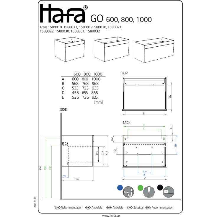 Hafa Go møbelpakke, 61x46.5 cm, hvit
