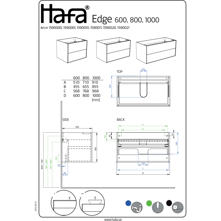 Hafa Edge servantskap, 100x45.6 cm, antrasittgrå