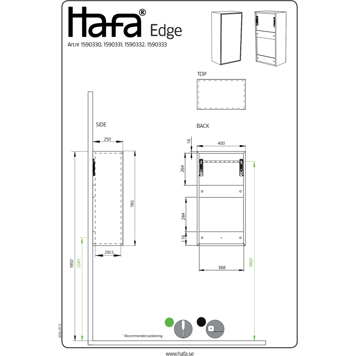 Hafa Edge veggskap, 40x78 cm, antrasittgrå