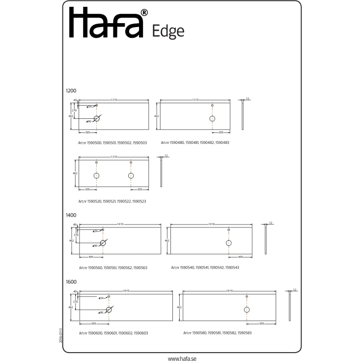 Hafa Edge benkeplate, 121x46.2 cm, marmormelert