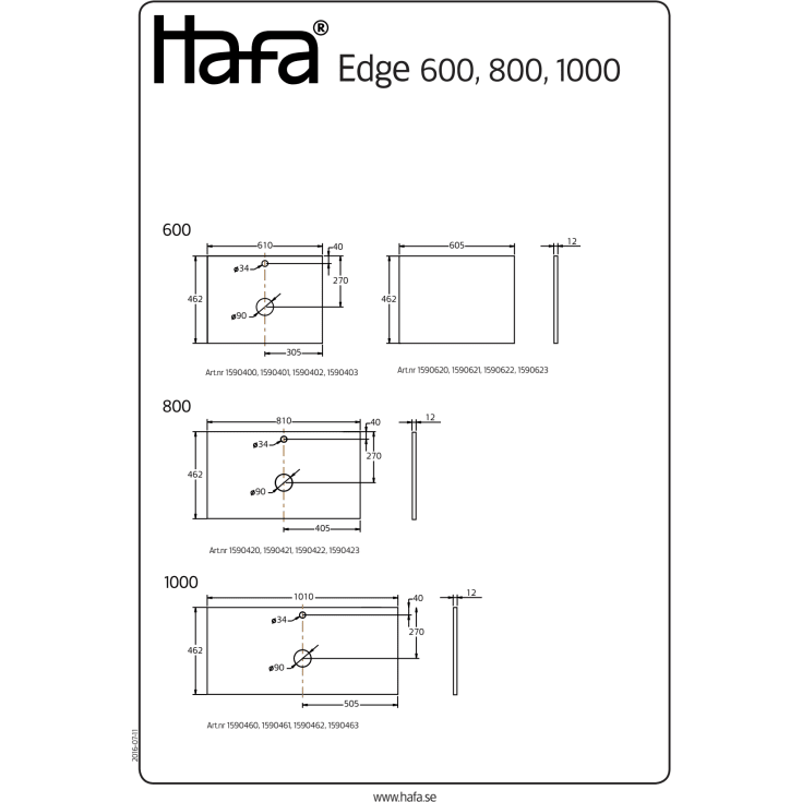 Hafa Edge benkeplate, 60.5x46.2 cm, mørkegrå