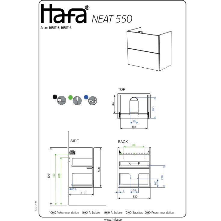 Hafa Neat møbelpakke, 55x32 cm, antrasitt