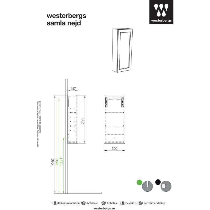 Westerbergs Nejd veggskap, 30x14.7 cm, grå
